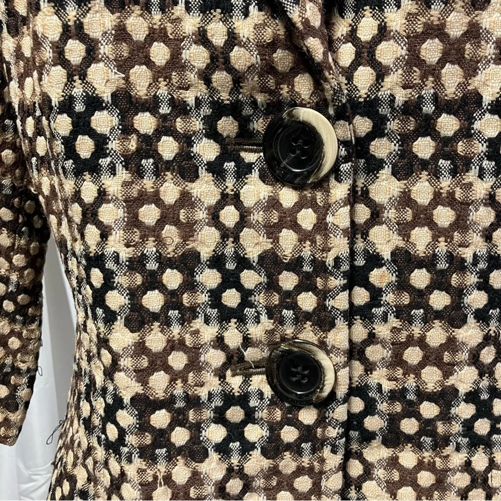 Sigrid Olsen Wool Blazer Lined‎ geometric Plaid Black Brown Preppy Secretary L